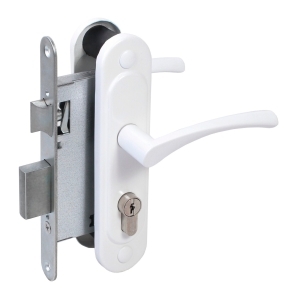 Замок врезной цилиндровый с защёлкой в комплекте с ручкой ЗВ4-3/07 (белый глянец), 4 кл.